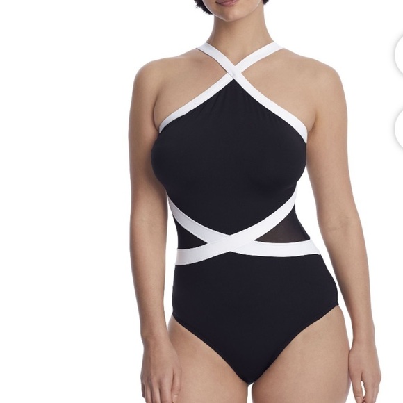 Anne Cole Women’s Hot Mesh High Neck One Piece Swimsuit - Picture 1 of 6